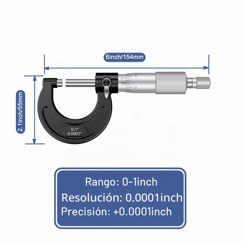 Vista 2 de HDLNKAK Micrómetro exterior 0-1"/0.0001", con llave cero y estuche (negro)