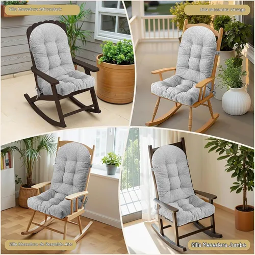 Vista 5 de Cojín de una pieza con respaldo alto para silla mecedora Gris ceniza