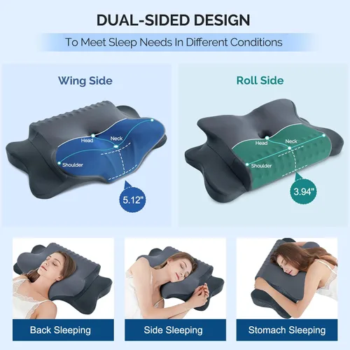Vista 2 de Almohada Cervical para Alivio del Dolor de Cuello - Almohada Ortopédica Ergonómica Refrescante de Doble Cara con Funda de Almohada de Seda de Hielo