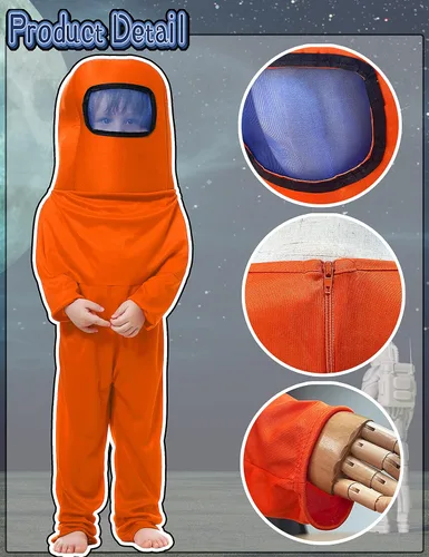 Vista 5 de Noucher Disfraz de astronauta para niños, traje espacial rojo y azul, mochila de Halloween, disfraces de cosplay para niños de 3 a 10 años