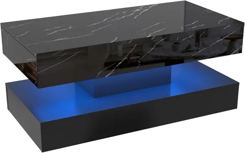 Vista 7 de chartustriable Mesa auxiliar grande de 39.4 pulgadas con LED de alto brillo con 2 cajones deslizantes, mesas de centro de almacenamiento para sala