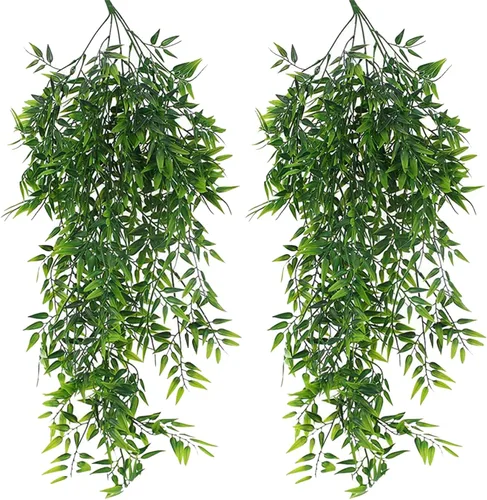 Vista 11 de Toprooms Plantas falsas colgantes, 4 piezas de hojas de eucalipto sintéticas, plantas de vid verdes, plantas de hiedra falsa, decoración