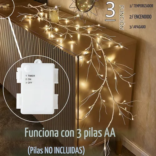 Vista 3 de Fudios Guirnalda de Abedul Iluminada con Temporizador 48 Luces LED de Hadas 6 pies Funciona con Baterías para Decoración de Repisa, Guirnalda