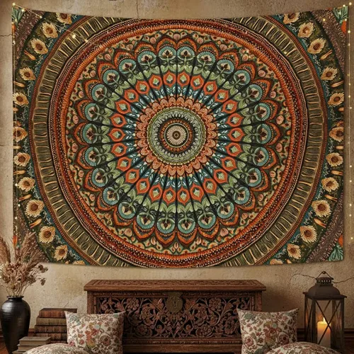 Vista 31 de Accnicc Tapiz bohemio con mandala floral para dormitorio, tapiz de pared con flores bohemias, pequeño, acuarela, azul, blanco, hippie, indio