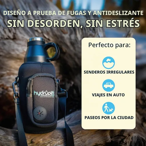 Vista 3 de Hydropet Botella de agua portátil para perros (32 onzas), botellas aisladas de viaje para perros y gatos, acero inoxidable, cuenco de comida