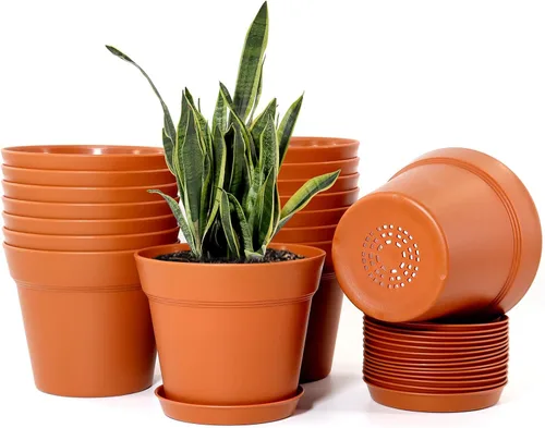 Vista 8 de WOUSIWER Paquete de 16 macetas de plástico de 6 pulgadas para macetas de interior, resistentes y elegantes de 6 pulgadas para plantas