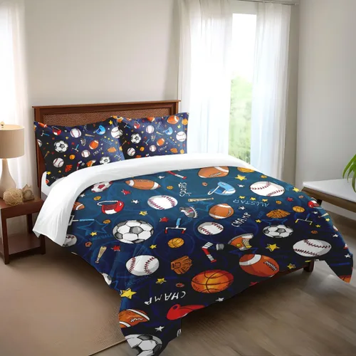 Vista 14 de Juego de ropa de cama de béisbol para niños, juego de edredón de bandera estadounidense con temática deportiva, tamaño individual, decoración