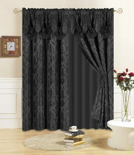 Vista 10 de All American Collection Nuevo juego de cortinas de 4 piezas con cenefa adjunta y transparente con 2 alzapaños incluidos