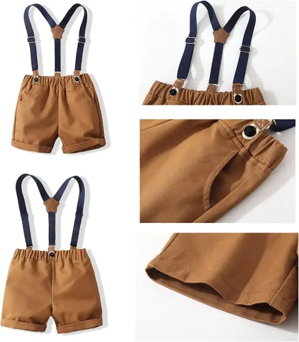 Vista 4 de Kimocat Ropa de bebé estilo traje de caballero camisa de manga corta + corbatín + tirantes cortos