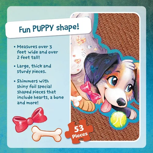 Vista 7 de Peaceable Kingdom Shiny Puppy - Rompecabezas de piso gigante de 43 piezas para niños a partir de 3 años - Piezas de rompecabezas con forma divertida