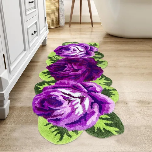 Vista 16 de USTIDE Bonita alfombra de baño de rosas para baño, alfombra de baño naranja de lujo, antideslizante, con forma de flor, alfombra de ducha de felpa