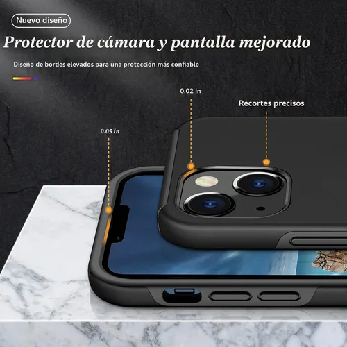 Vista 5 de Funda a prueba de golpes para iPhone 13 de 6.1 pulgadas, [anillo de dedo integrado] funda de teléfono de grado militar con soporte de metal Negro