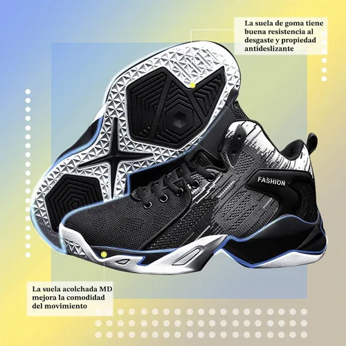 Vista 5 de CJSPORX Zapatos de baloncesto para hombre, transpirables, antideslizantes, para correr Blanco y negro-3