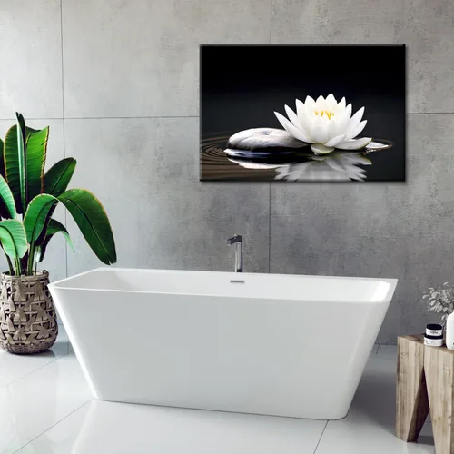 Vista 4 de GLOKAKA Arte de pared de flor de loto blanco zen, loto blanco y negro en piedra de spa y agua, lienzo impreso para yoga, meditación, sala de baño