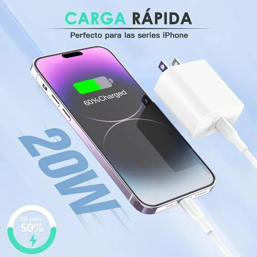 Vista 3 de Cargador Iphone Carga Rapida 20w Tipo C a Lightning