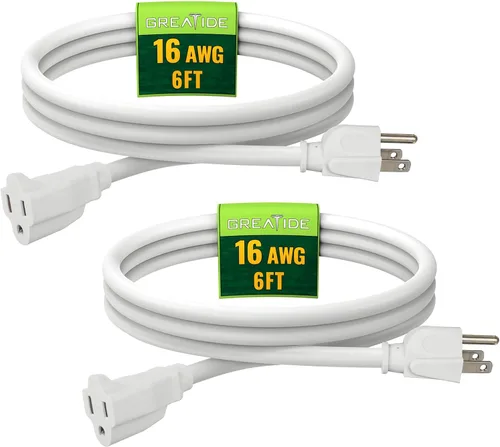 Vista 33 de Cable de Extensión de 6 Pies, Cables Eléctricos Impermeables para Exteriores 16/3 SJTW Negros, Cable de Energía de 13 AMP con 3 Clavos Ideal