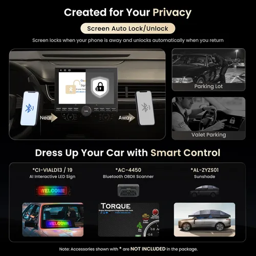 Vista 6 de Estéreo para automóvil Single/Doble DIN - Pantalla táctil flotante QLED de 10.1 pulgadas con botón, inalámbrico CarPlay/Android Auto