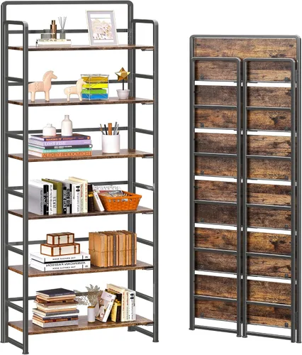 Vista 11 de 4NM Estantería plegable sin montaje, estante de almacenamiento para libros con estantes de 3 niveles, estilo vintage. Organizador de oficina y Todo