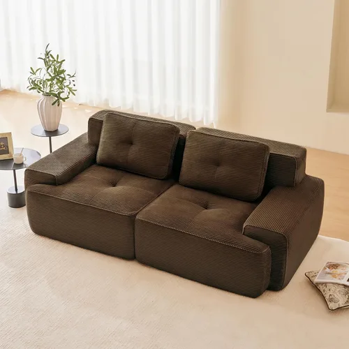 Vista 51 de Sofá moderno comprimido sin armazón de 116", sofás seccionales de 3 plazas para sala de estar, sofá seccional modular de pana verde nube, espuma