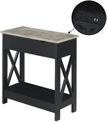 Vista 3 de Convenience Concepts Oxford - Mesa auxiliar abatible con estación de carga de 23.75 pulgadas, moderna mesa de sala de estar con puertos USB y tomas