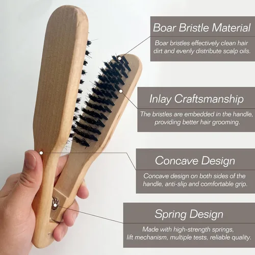 Vista 5 de Peine profesional para alisar el cabello, herramienta antiestática de peluquería de salón de madera de doble cepillo, marrón