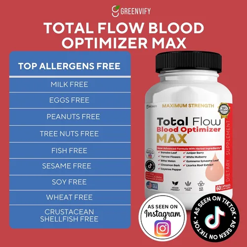 Vista 6 de Total Flow Blood Optimizer Max, 60 cápsulas vegetales, suplemento de apoyo de sangre con vitaminas y hierbas (1)