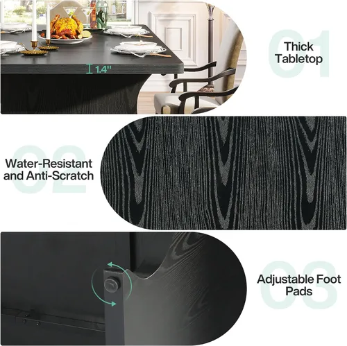 Vista 7 de Tribesigns Mesa de comedor negra para mesa de cocina moderna rectangular de 4 a 6 pulgadas, muebles de cocina y comedor grandes de granja