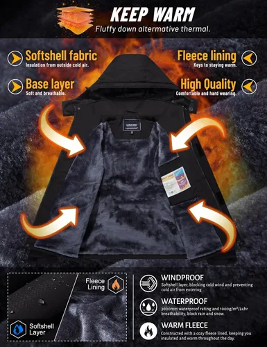 Vista 2 de TACVASEN Chaqueta de invierno para hombre, chaqueta de forro polar resistente al agua, chaqueta de esquí para nieve, chaqueta táctica militar