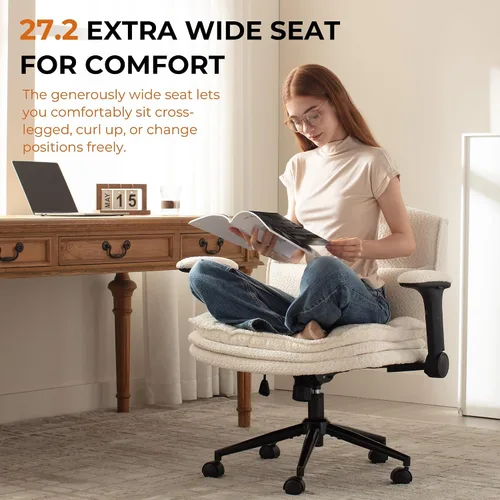 Vista 3 de Dowinx Silla Criss Cross con Brazos Abatibles Ajustables y Ruedas, Cómodo Sillón Ergonómico de Escritorio de Oficina con Cojines de 3 Capas, Silla