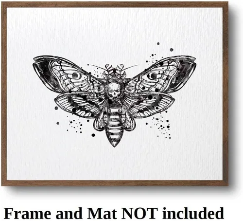 Vista 3 de Dignovel Studios 11 x 14 sin marco cabeza de muerte halcón polilla insecto tótem ciencia animal acuarela arte impresión póster pared guardería niños