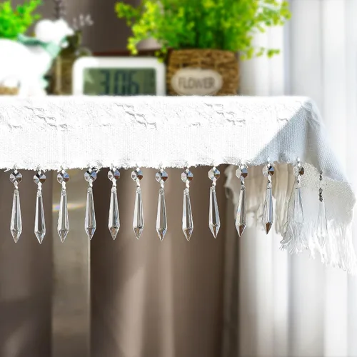 Vista 4 de 20 prismas de carámbano de cristal con cuentas de cristal, lámpara de araña Transparente