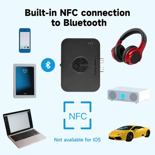 Vista 4 de M2R Bluetooth 5.4 Receptor de audio 0.140 in RCA adaptador Bluetooth para receptor de audio estéreo inalámbrico/unidad flash USB/NFC Conexión de un
