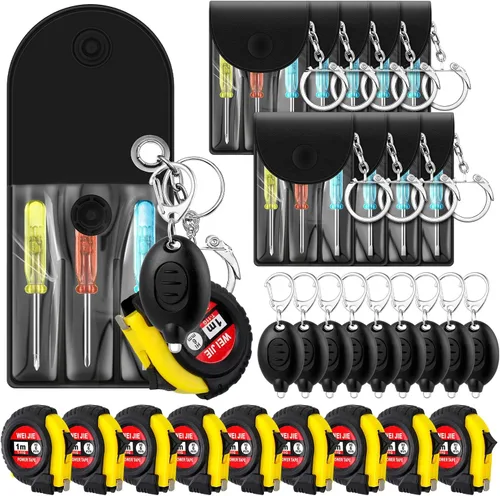 Vista 10 de Jutom - Juego de 18 llaveros con mini destornillador, cinta métrica retráctil, luces LED, regalo de regreso a la escuela, a granel para hombres