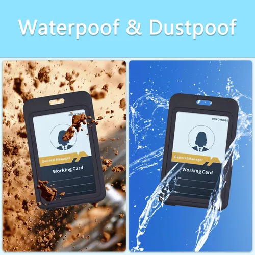 Vista 6 de Portatarjetas de identificación con clip de plástico, ventanas transparentes verticales de doble cara, estuche de plástico negro duro, resistente al