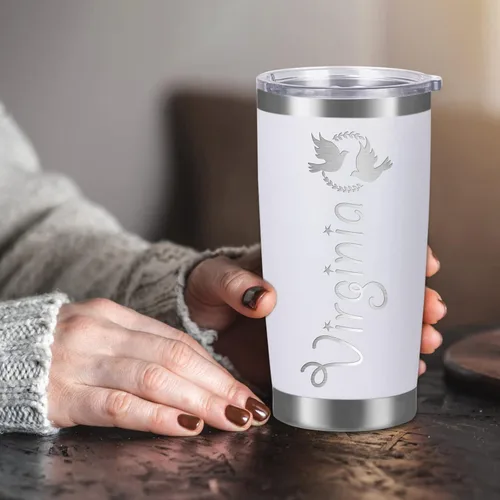 Vista 8 de Vasos personalizados con tapas, vasos personalizados con nombre grabado láser, tazas de café de viaje aisladas, regalo para mujeres, madres