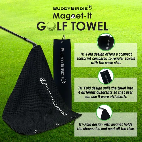 Vista 2 de Magnet-it - Toalla de golf magnética de tres pliegues Patrón de gofre de microfibra Fuerte sujeción para bolsas de golf Accesorios de golf
