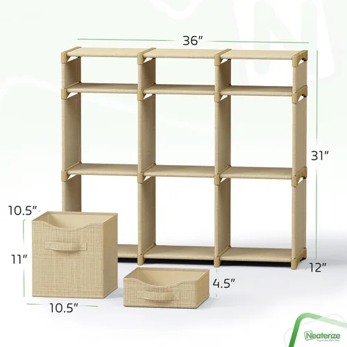 Vista 3 de Organizador de 9 cubos de almacenamiento, armario fácil de montar con cajones, organizador de habitación para ropa, para habitación del bebé, Beige