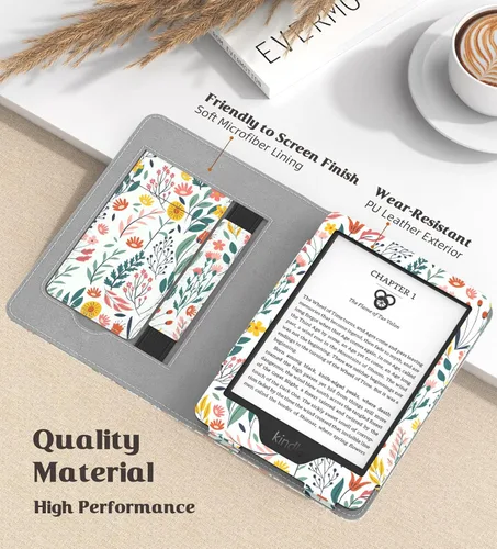 Vista 4 de Moko Funda para Kindle de 6" (11ª generación, 2024/2022), flores A-Flowers