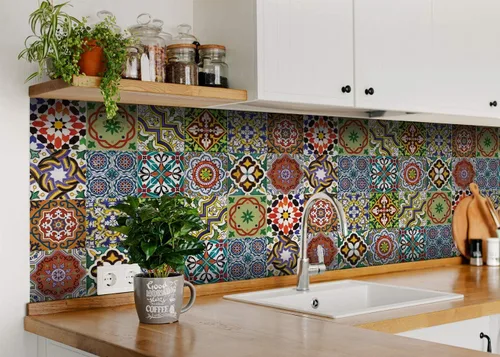 Vista 7 de Calcomanías para azulejos, juego de 24 piezas (2 x 12 piezas) auténticas calcomanías tradicionales de azulejos de Talavera, calcomanías
