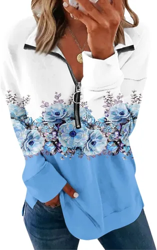 Vista 2 de Sudadera de gran tamaño para mujer, estilo casual, degradado, a la moda, con cremallera, ropa de otoño, manga larga, holgada, sin botones