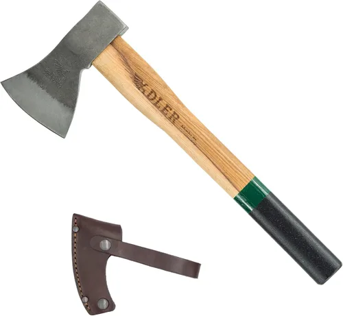 Vista 12 de Adler Hacha de explorador – Hacha de campamento forjada alemana con funda de cuero, bushcraft compacto y hacha de senderismo, cabeza de acero al