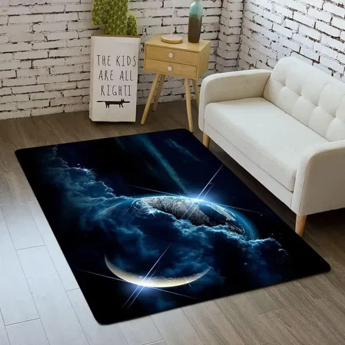 Vista 15 de Alfombra de espacio exterior para habitación de niños, 3 x 5 pies, alfombra Galaxy para dormitorio de niños, suave, antideslizante, sistema solar