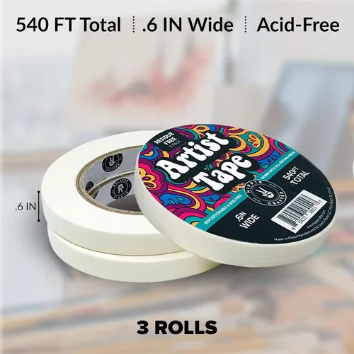 Vista 8 de HIPPIE CRAFTER Paquete de 3 cintas blancas para artistas, cinta adhesiva extraíble para papel de acuarela, pintura, dibujo, marco de lienzo, sin