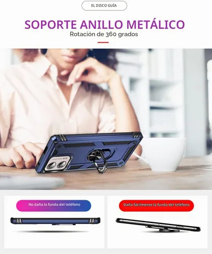 Vista 2 de Androgate Funda para Moto Edge Plus 2023 con protector de pantalla HD, soporte de anillo de metal de grado militar con soporte de soporte de 15 Azul
