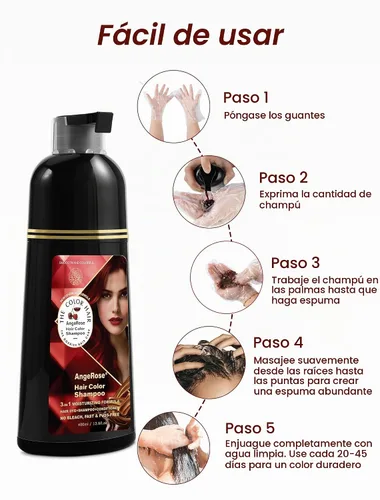 Vista 4 de Champú de Tinte de Cabello Vino Rojo 3 en 1, Tinte Natural para el Cabello para Cubrir el Cabello Gris, 400 ML
