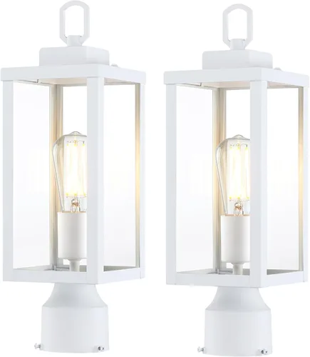 Vista 9 de GRUENLICH Outdoor Post Light Fixture, Tempered Glass, 16.5" White 1 Pack Blanco