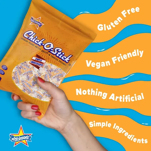 Vista 4 de Chick O Stick Barras de caramelo Paquete de 8 Mantequilla de maní crujiente enrollada en coco tostado Caramelo de mantequilla de maní Barras