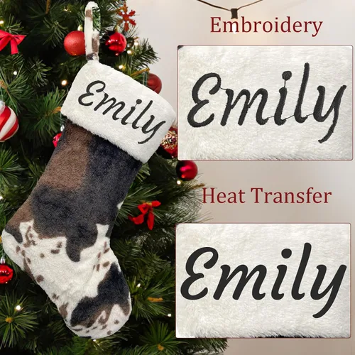 Vista 3 de Medias de Navidad de felpa personalizadas, paquete de 1 unidad, medias de Navidad grandes de piel bordada de 20 pulgadas, medias personalizadas