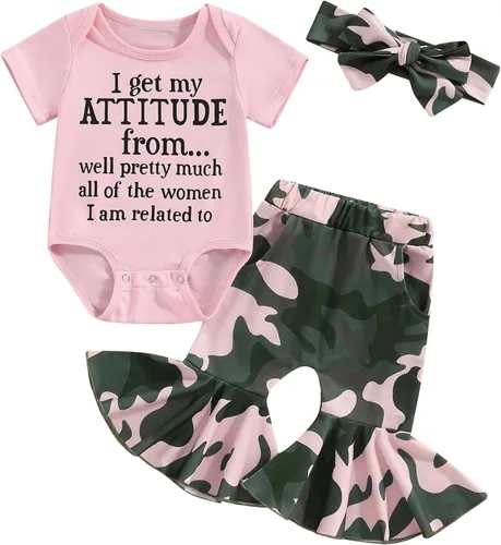 Vista 8 de Sejardin Ropa de verano para bebé y niña, recién nacida, manga corta, con letras, mameluco elástico con diadema