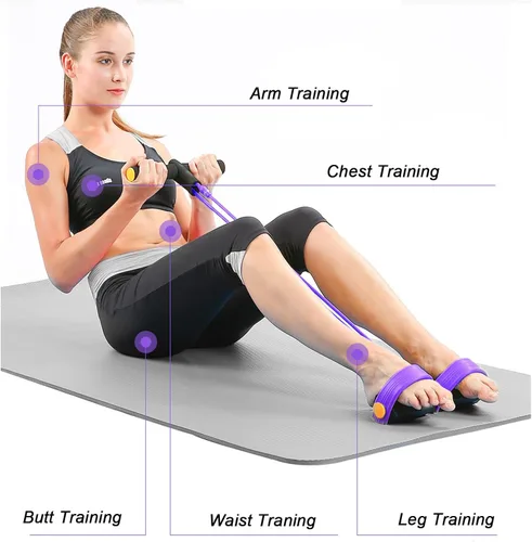 Vista 4 de Banda de resistencia con mango de pedal, 6 tubos elásticos de látex natural, cuerda de tracción, bandas de fitness para piernas, brazos, abdomen